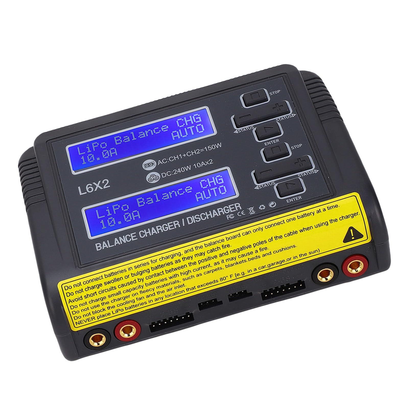 Caricabatterie LiPo, Scaricatore Caricabatterie a Bilanciamento Rapido a Doppio Canale 10A per RC LiPo LiHV Li-ion Life 1-6S NiMH NiCd PB Smart Battery, con 2 Circuiti di (Spina UE 100-240 V)