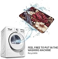 Vista 7 de Tapetes de baño elegantes con diseño floral burdeos, alfombra de baño elegante con diseño floral de gota, volumen antideslizante, súper absorbente