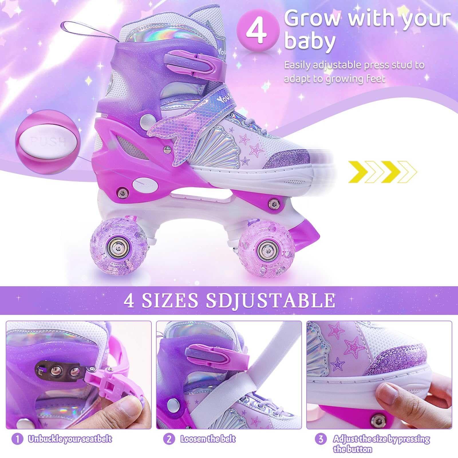 Kids Roller Skates for Girls Boys Kids, 4 Size Adjustable Light up Roller Skates for Girls Ages 5-8 8-12 and Boys Teens,Toddler Roller Skates for Girls Boys, Beginner Kids Roller Skates Indoor Outdoor