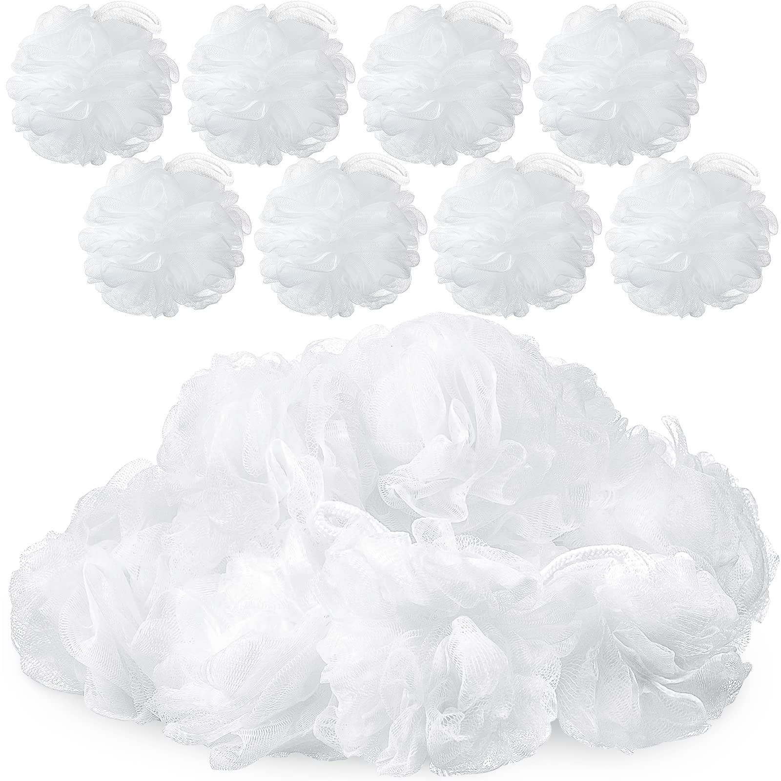 80 esponjas de baño a granel de 40 g, esponjas de ducha exfoliantes, puf de ducha de malla, puf de baño para hombres y mujeres y niños (blanco)