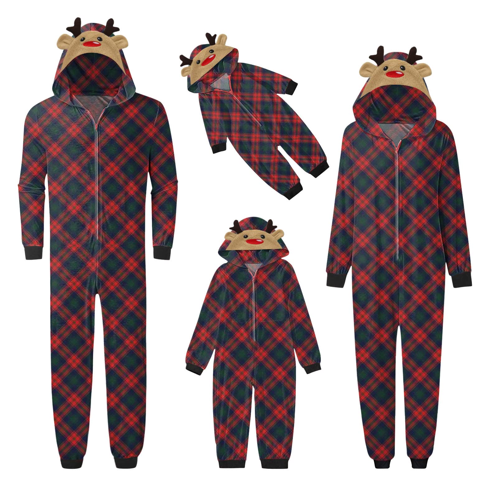 Weihnachtspyjama Familie – Jumpsuit Mit Kapuze, Lustige Weihnachtsmotive, Gemütlich & Kuschelig Warm