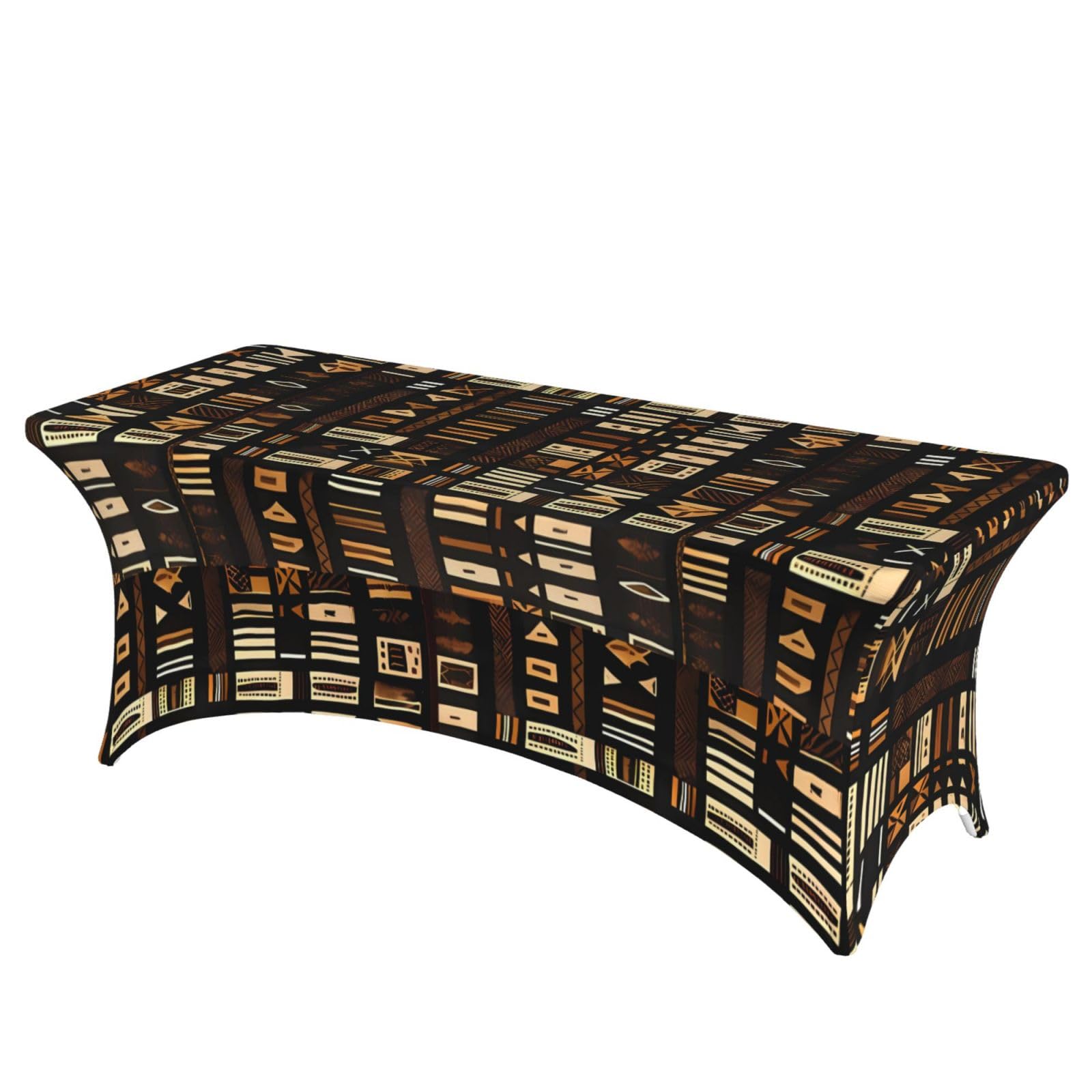 LMNGH African Mud Cloth Tribal Decorative Tablecloth Protector for Wedding, Banquet & Parties6FT Spandex Rectangle Tablecloths, Stretch Washable Table Cloth Wrinkle Free Patio Table Cover