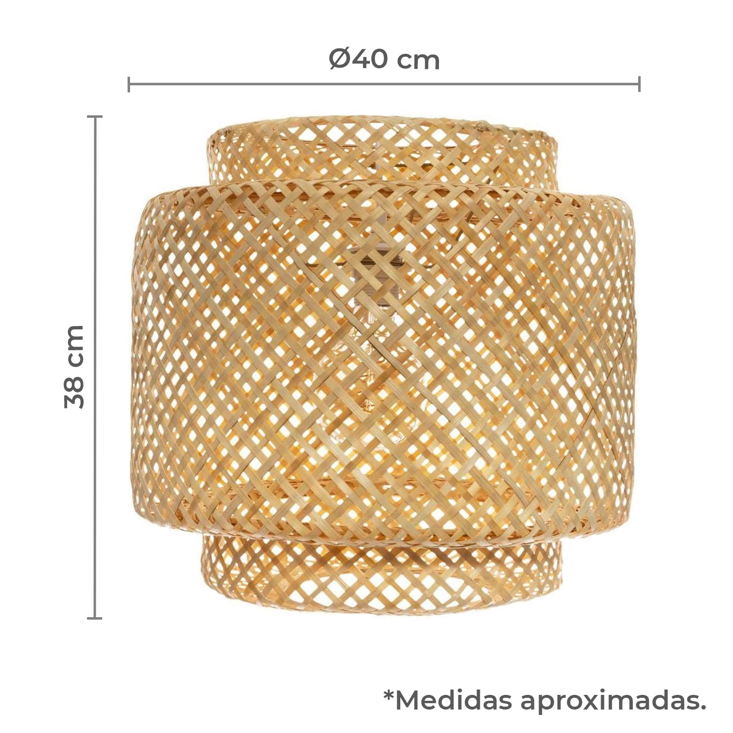 TIENDA EURASIA - Lampara Techo, Lampara Colgante Techo de Fibra de Bambu, Tamaño 38 x 40 cm, Casquillo E27, 40W Max, Cable 80 cm, Perfecta Lampara de Salon, Dormitorio, Estudio, Porche