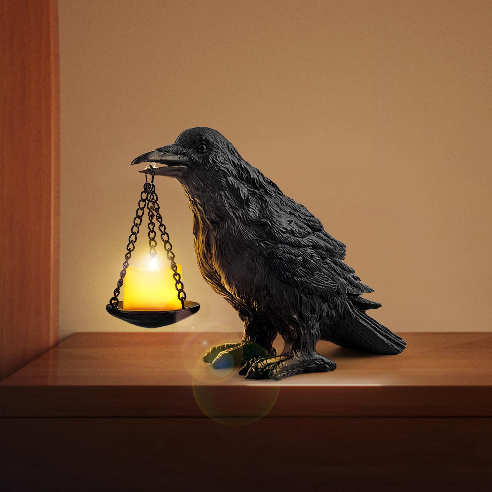 Halloween Decorations Indoor Gothic Home Decor Raven Lamp Tealight Holder for Bedroom Fake Crow Candle Holder Halloween Table Decorations Black: Black 1
