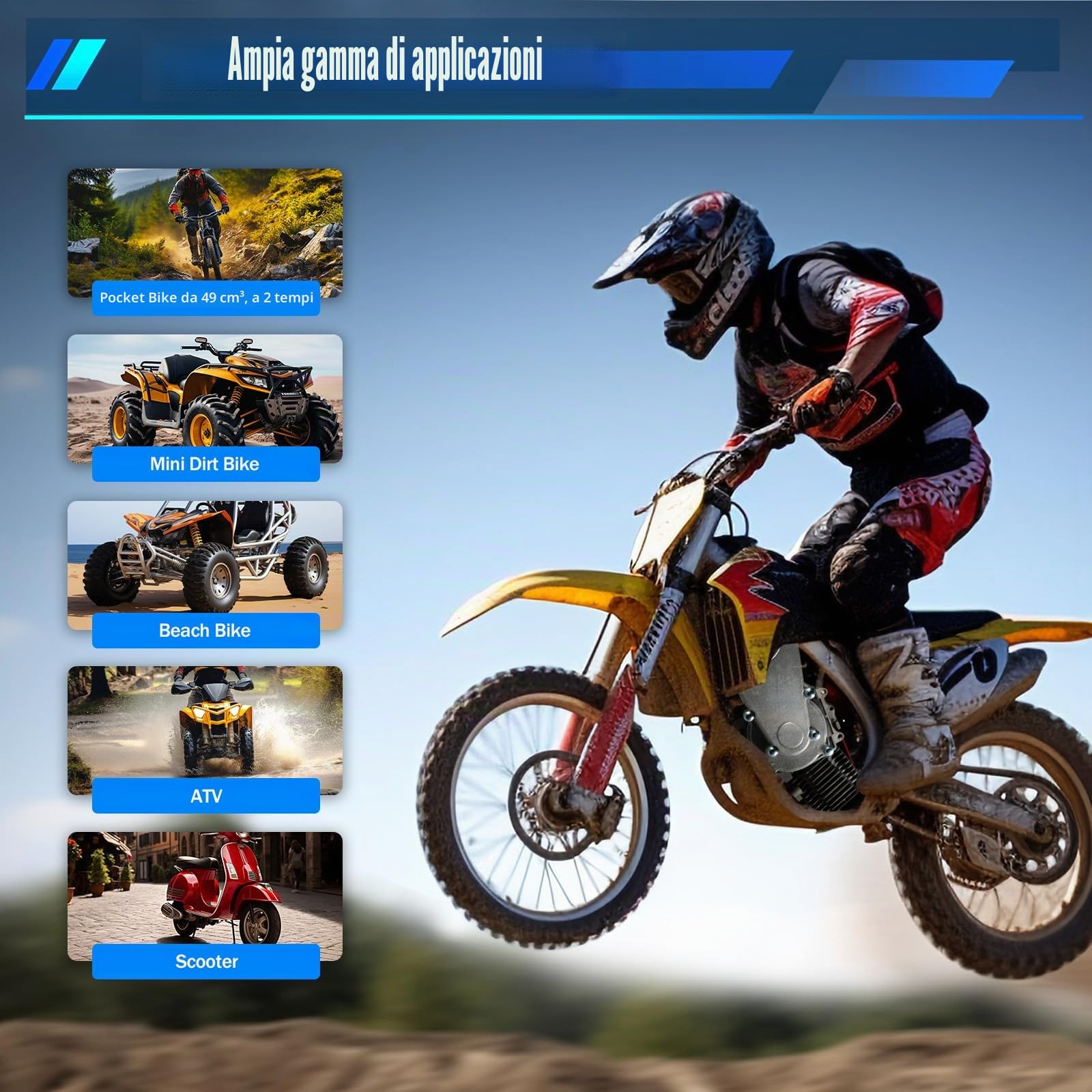 49 CC 2 tempi 3,5 CV Pocket Bike Motor, con pratico carburatore/filtro dell'aria, avviamento a fune, 8700 giri/min, mini motore a benzina Dirtbike motore per Pocket Bike, Mini Dirt Bike, ATV