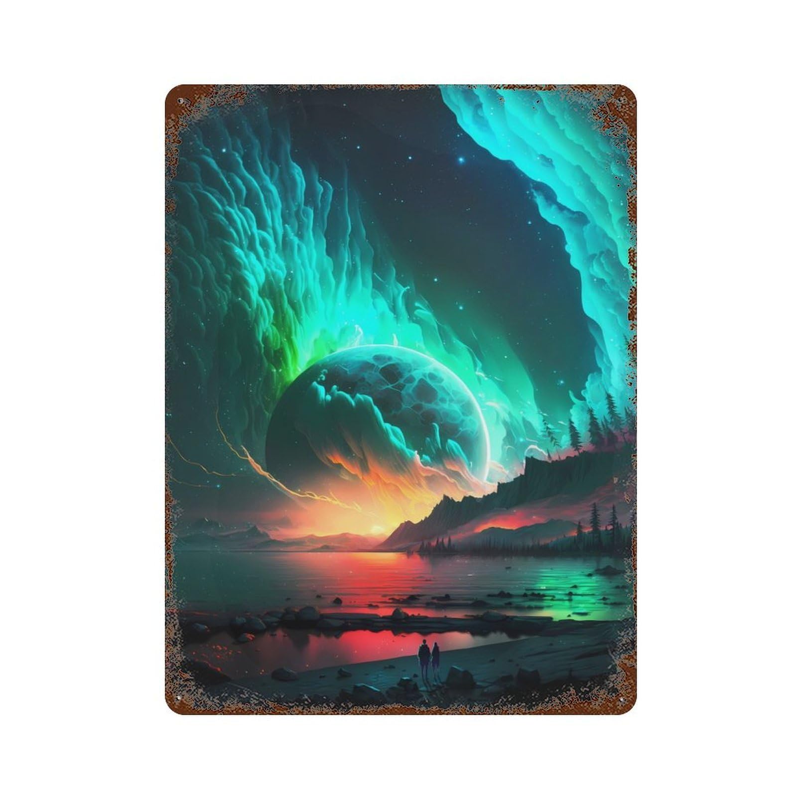 Garage Style Aurora Frosty Wonderland Rust Effect Tin Sign 15.7"x11.8", Industrial Home Decor for Bar And Workshop