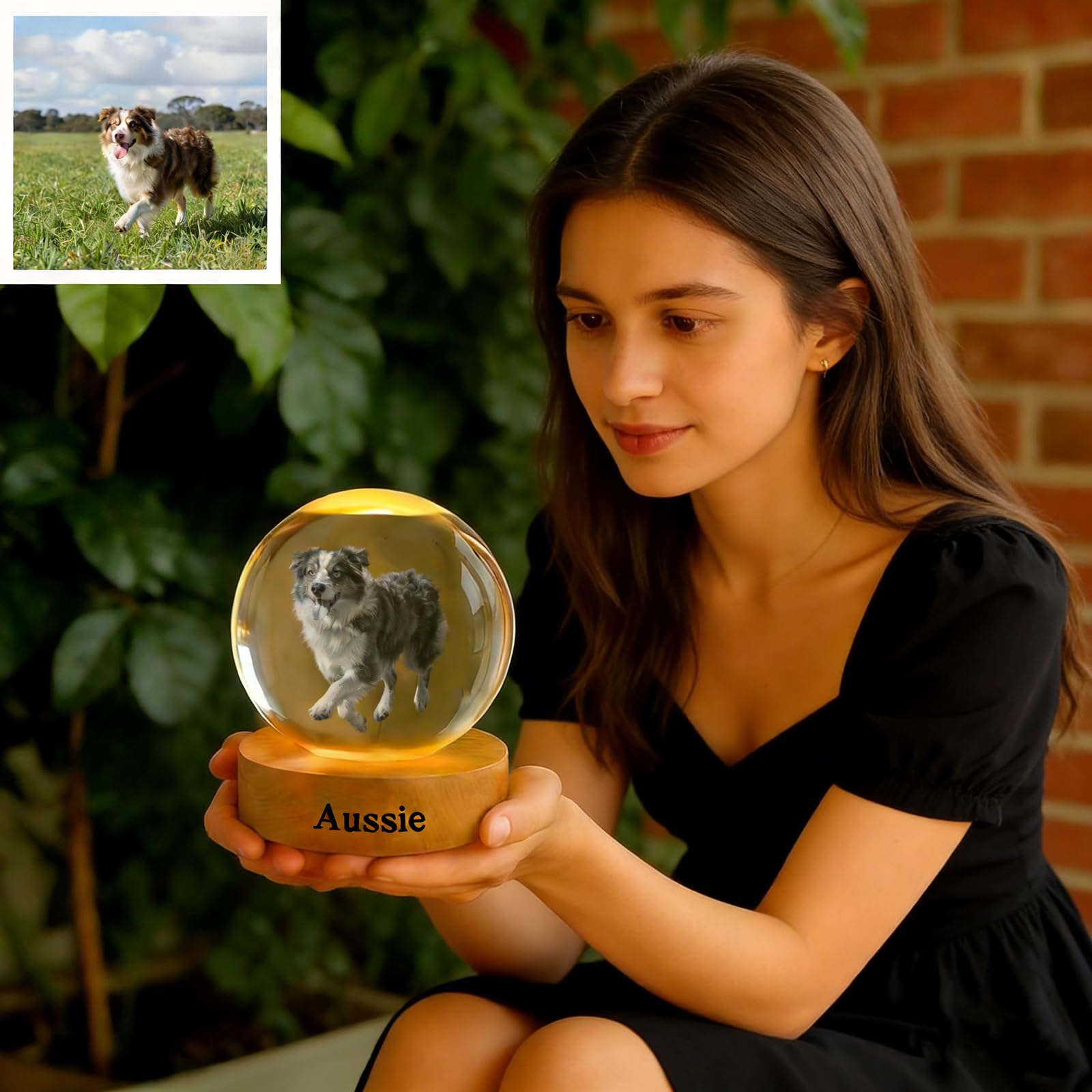 Bola de cristal personalizada grabada con foto para amantes, familiares, perros, gatos, cumpleaños, boda, graduación conmemorativa (redonda)