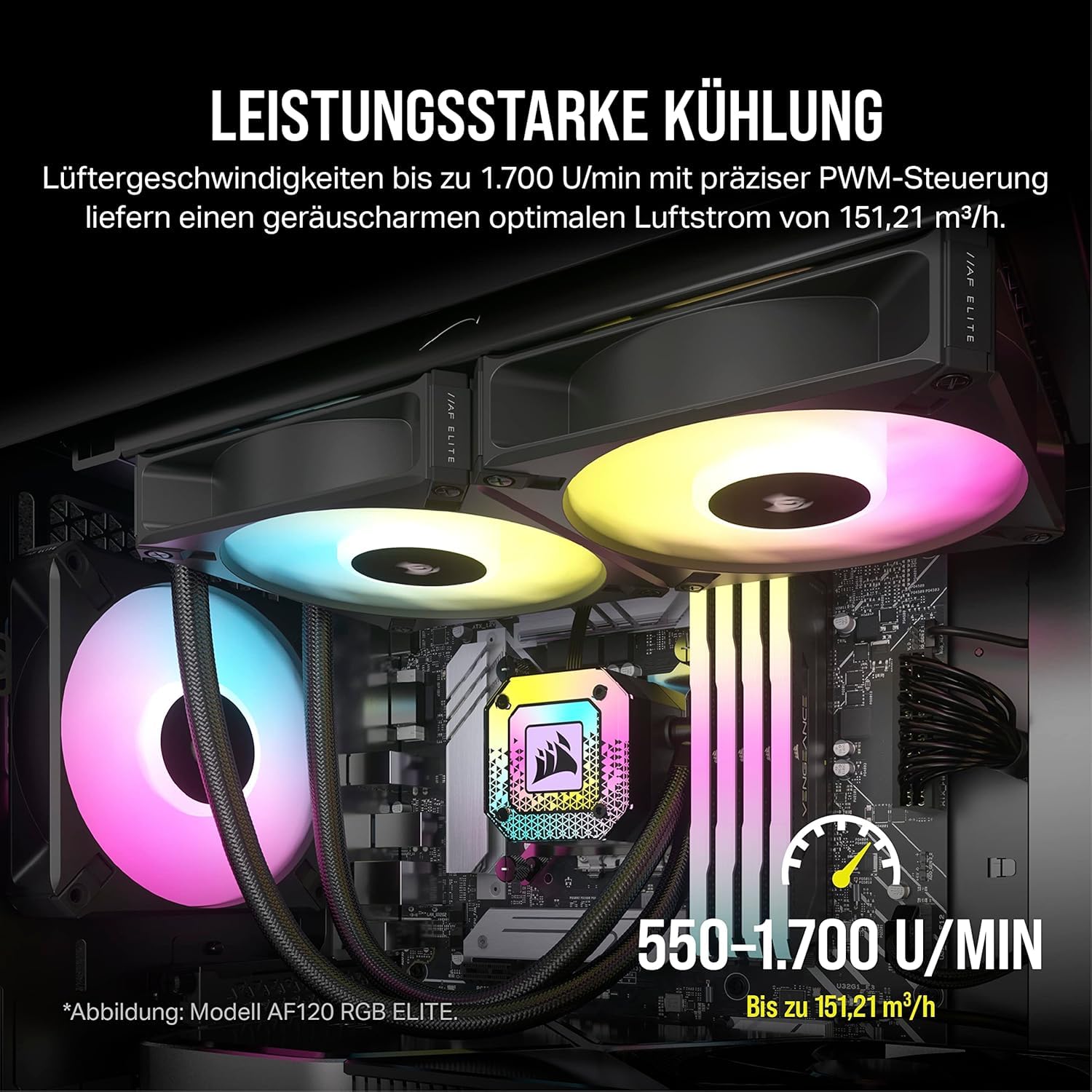 Corsair iCUE AF140 RGB ELITE 140mm PWM Doppelter Lüftersatz - Acht RGB-LEDs Pro Lüfter - AirGuide-Technologie - Fluiddynamisches Lager - Inklusive iCUE Lighting Node CORE Controller - Schwarz