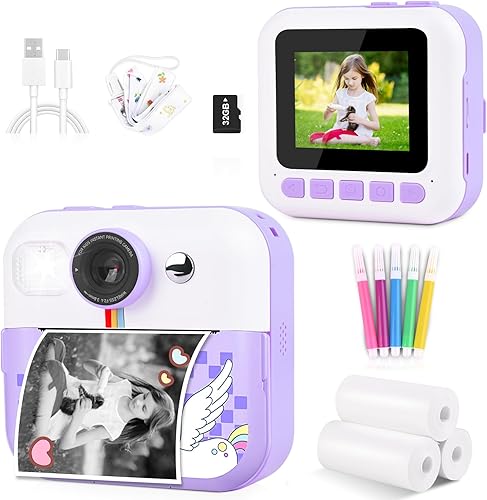 Cámara de impresión instantánea, regalos de cumpleaños para niños, niñas, niños, cámara digital HD 1080P para niños, juguetes para niñas de 4, 5, 6,