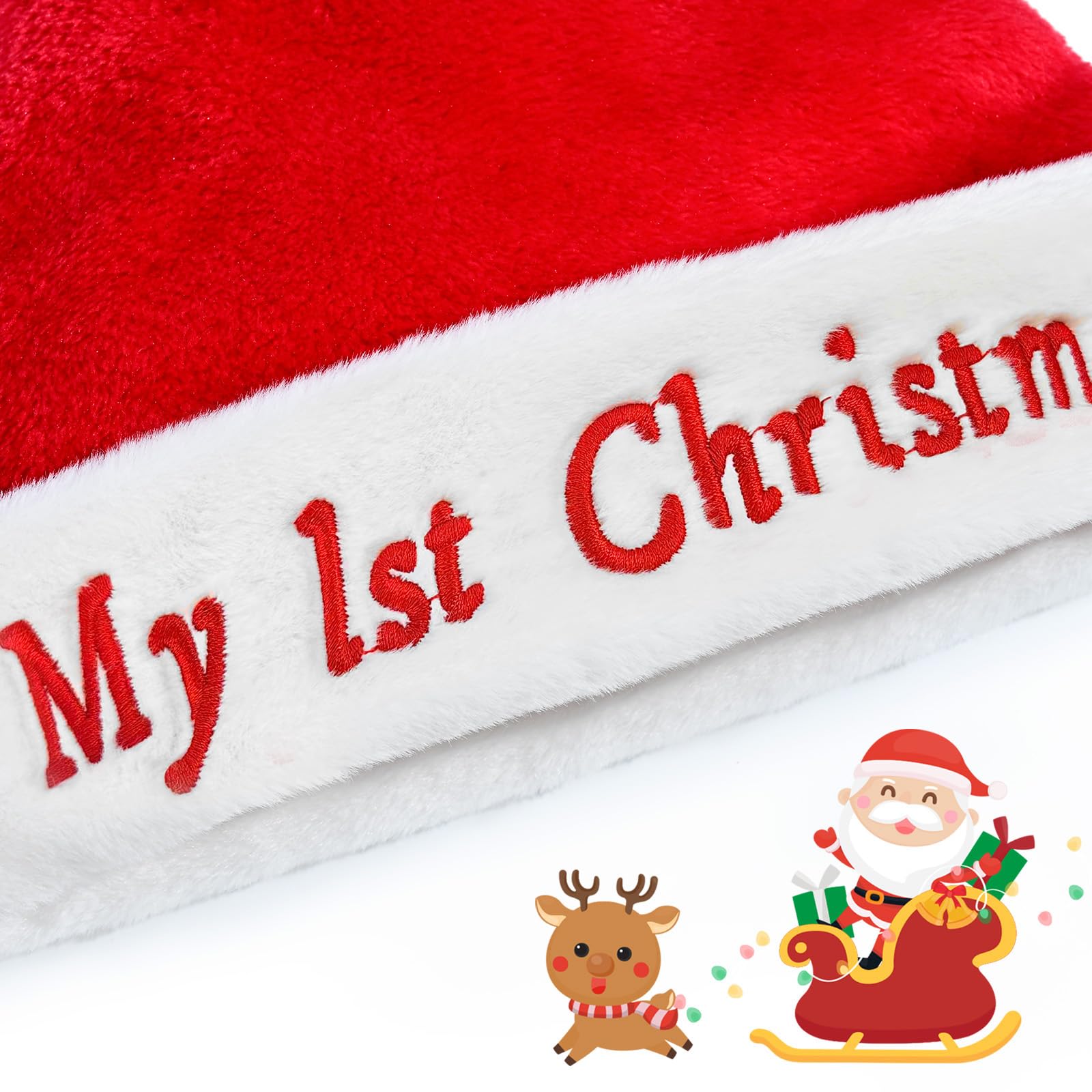Ambandier Baby Santa Hat: My First Baby Soft Plush Classic Xmas Chirtmas Hat for Toddler Infant Thicken Comfortable Velvet Santa Claus for Christmas New Year Holiday Festive Theme Party - Image 2