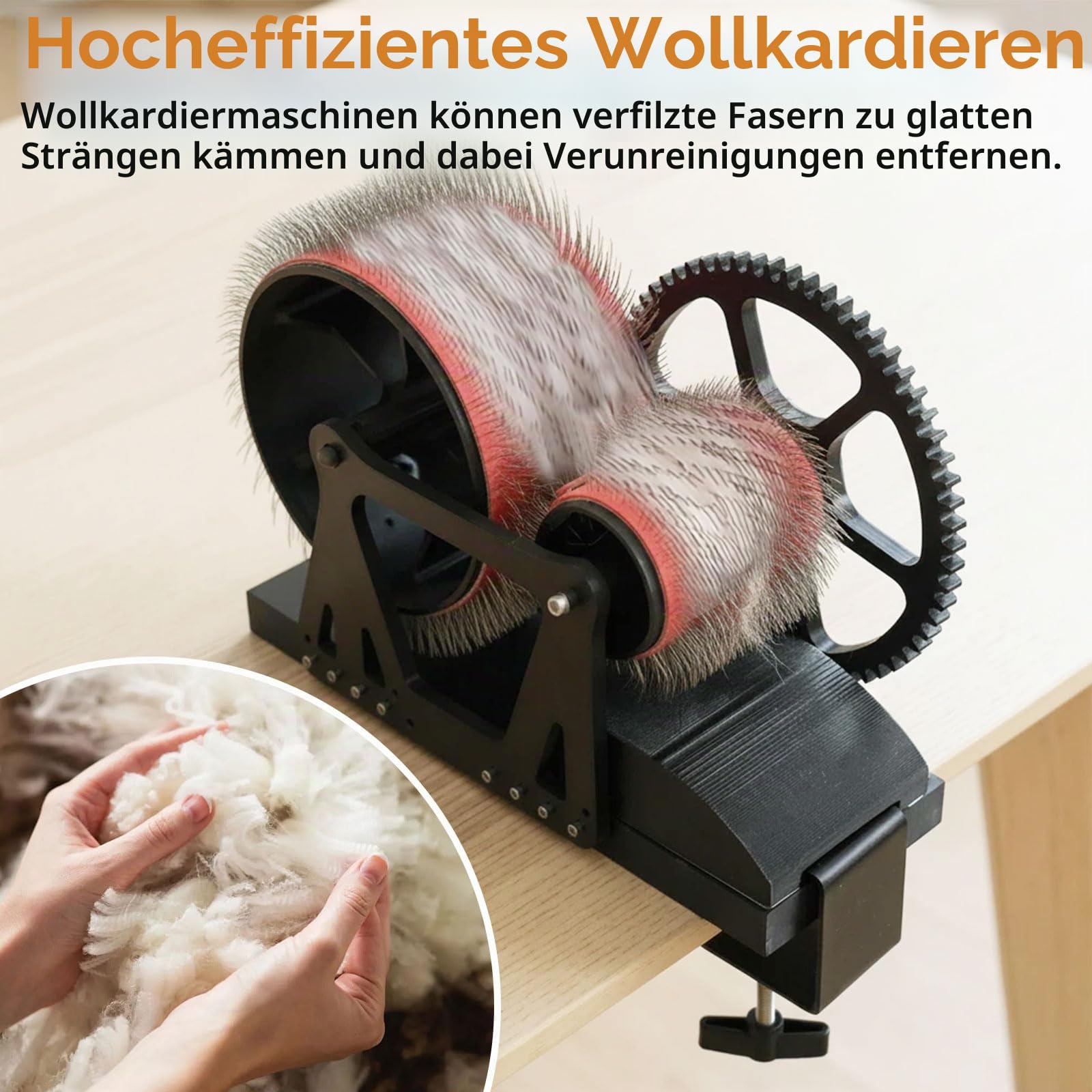 Kardiermaschine, Manuelle Wollkardiermaschine mit Bakelit-Sockel, Schnelles Farbmischen, Kämmen, Spinnen, Wollfaser-Trommelkardiermaschine für DIY-Basteln Filztiere Herstellen