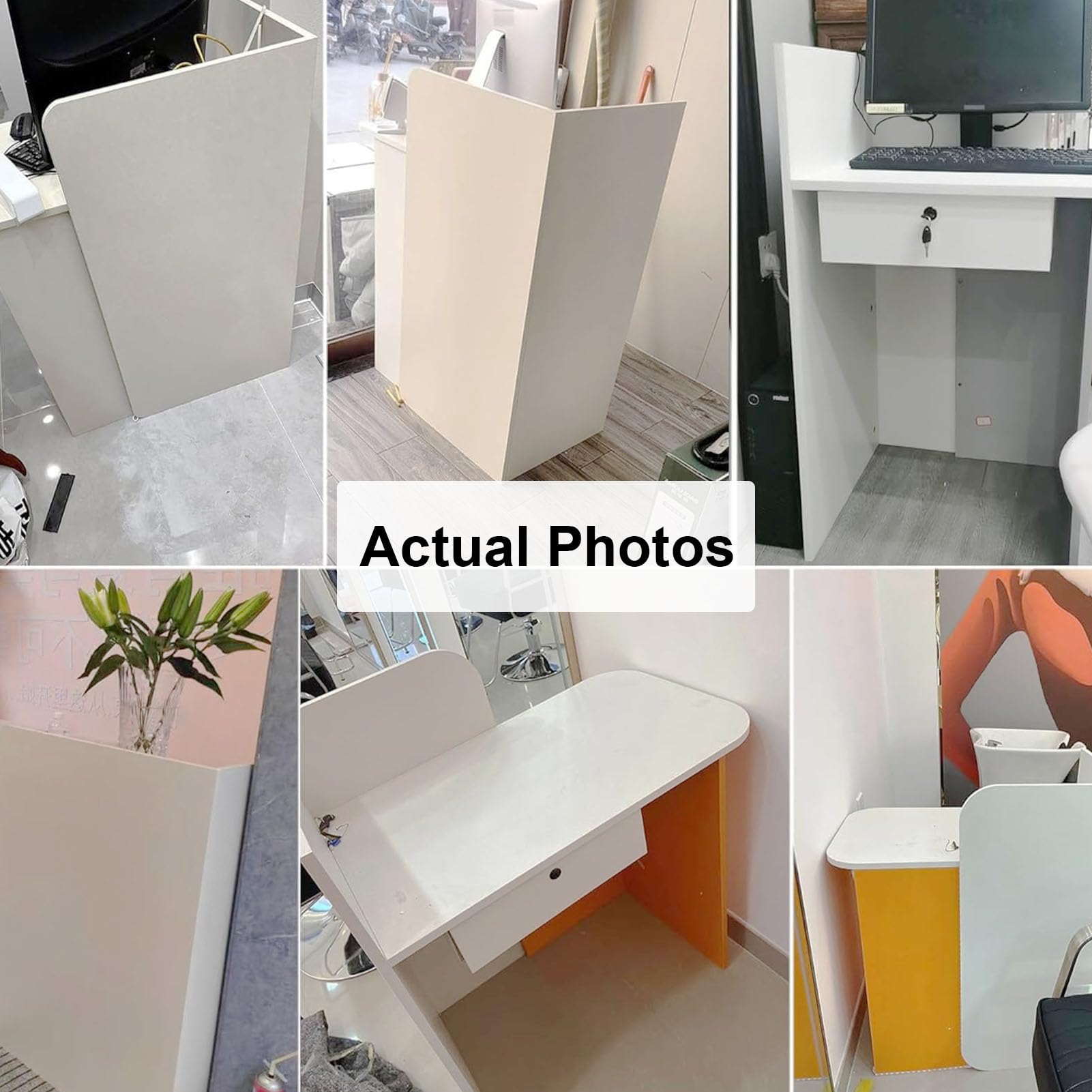 Bürotheke Rezeption Tisch Moderne, Schreibtisch mit 2 Schubladen, Empfangstheke, Verkaufstheke mit Schlüssel für Hausbar Bartheke Kasse Lobby Einzelh Laden Messe G 100cm
