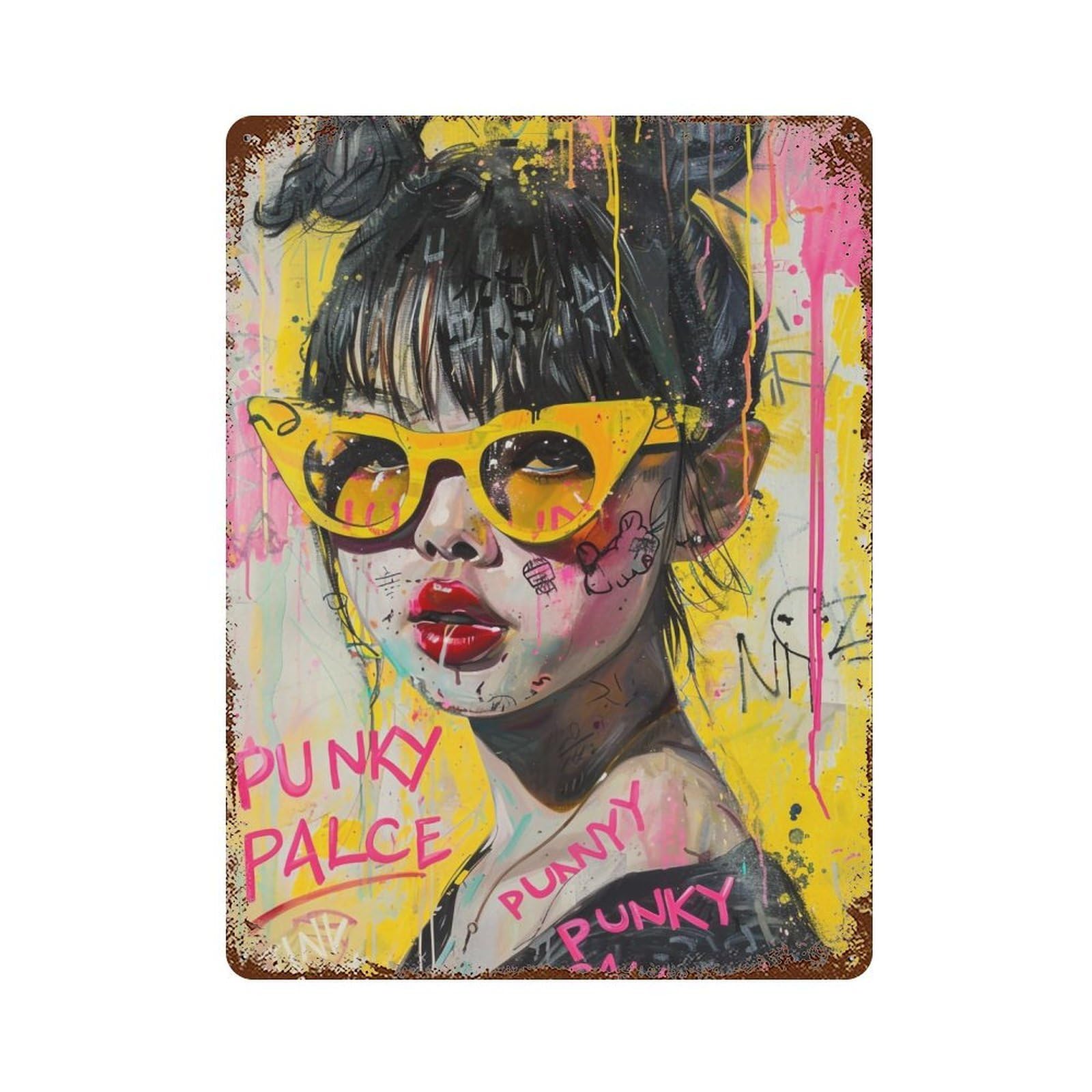 FHUYEURHRY Punky Palace Graffiti Pop Art Woman 04 Wall Decor Retro Iron Vintage Art Metal Tin Sign Poster Modern Home Cofffee Club Art Bar Shop Decorations Style-37 40x30cm