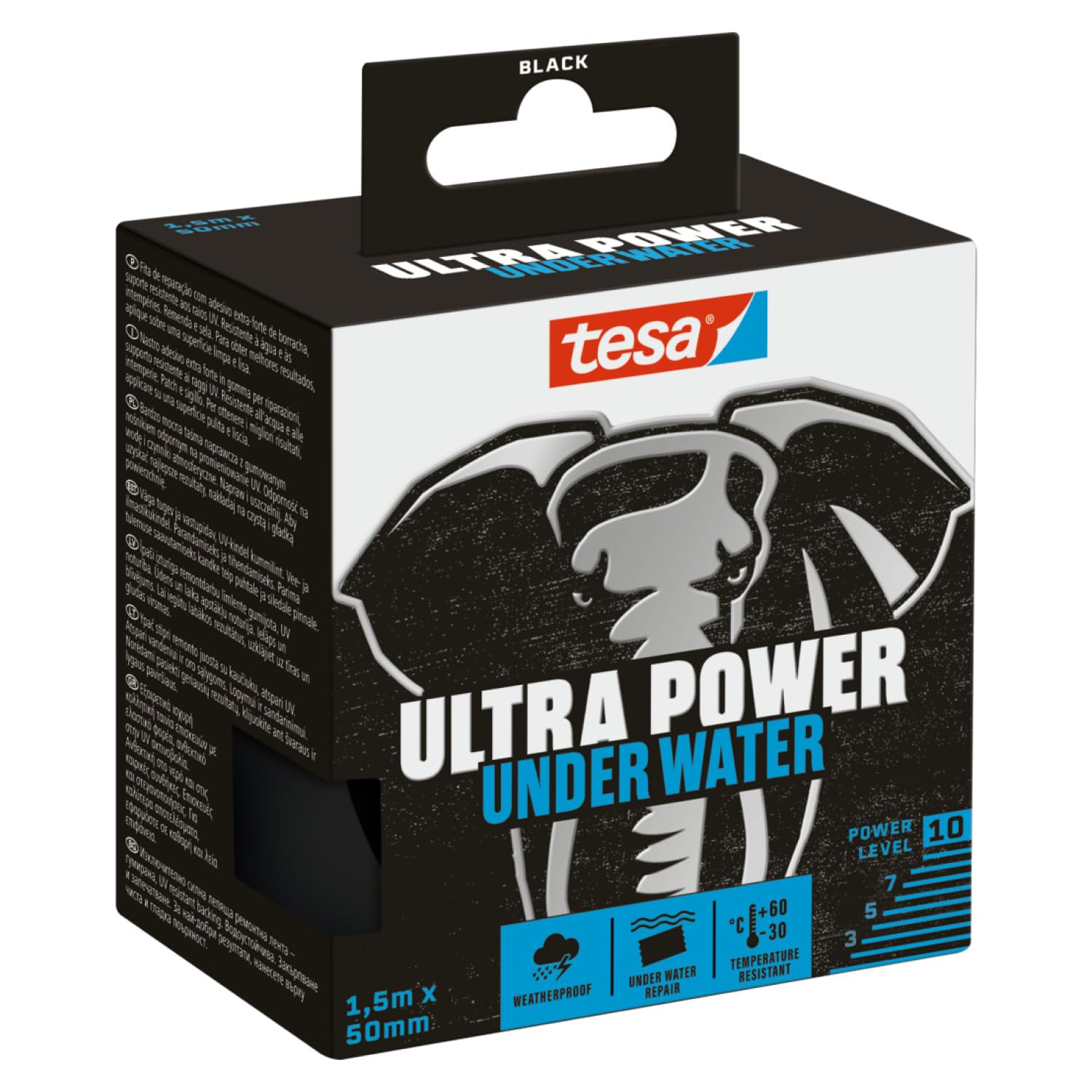 tesa Ultra Power Under Water Repair Tape - Reparaturband für Reparaturen auf trockenen und nassen Oberflächen - wetterbeständig - 1,5 m x 50 mm