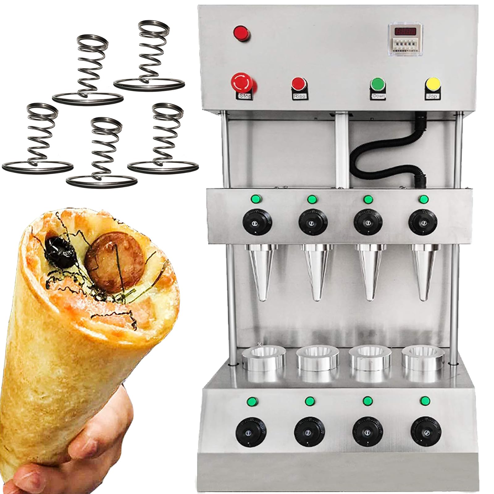 TXMACHINE® Pizza cone machine 4 cone maker with pizza oven,display warmer,pizza cone making machine,4 shapes (4 cone maker, 220V/50HZ)