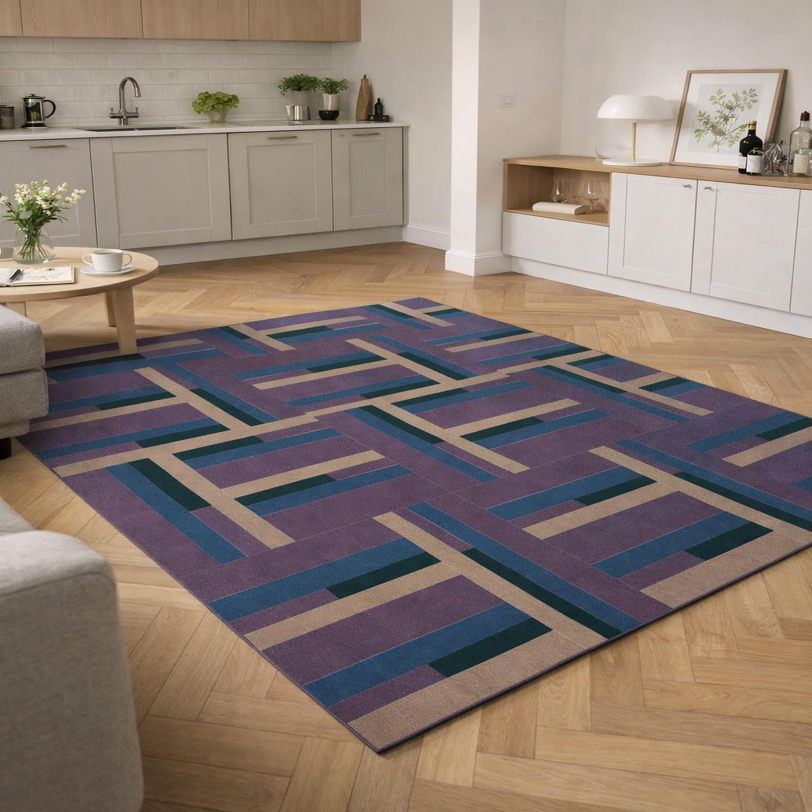 Tapis grande taille poils ras facile à nettoyer et antidérapant geometric modern 180x230cm