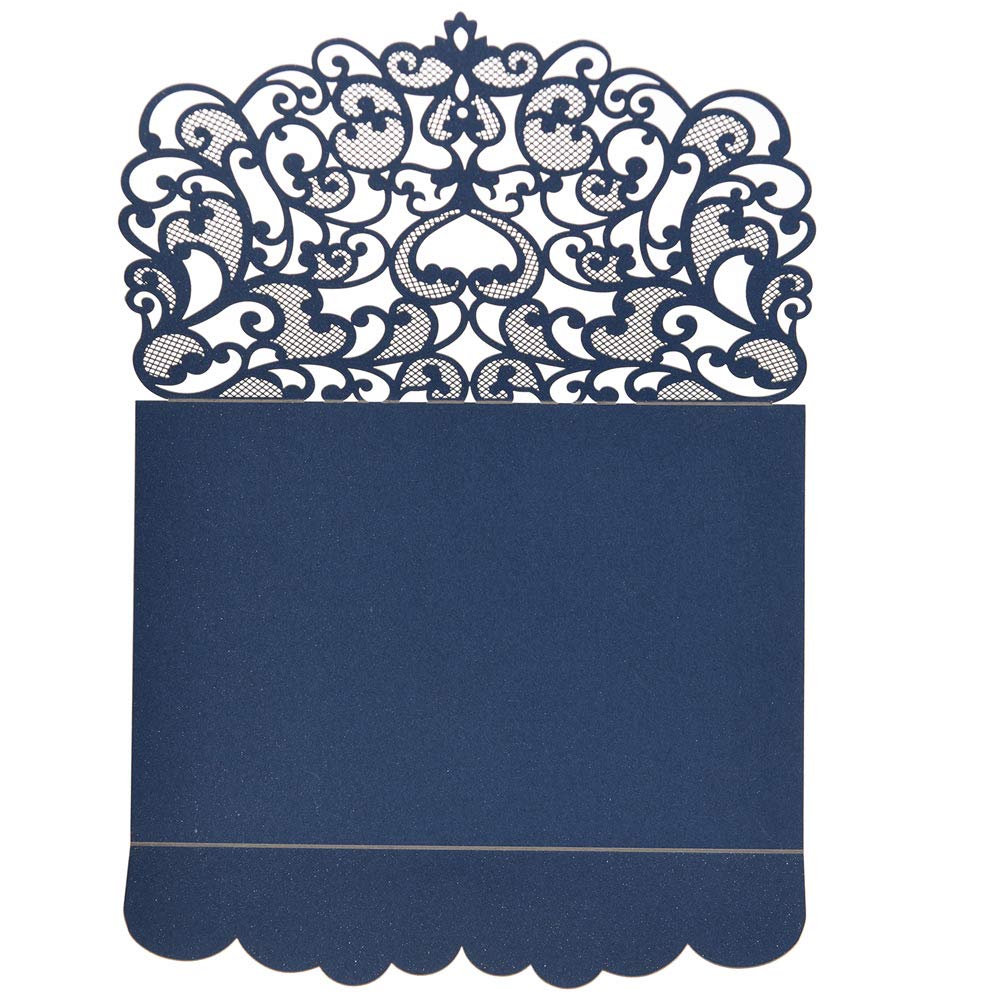 Eleva Confezione da 50 biglietti di invito per matrimonio, tagliati al laser, con carta bianca stampabile e buste, blu navy