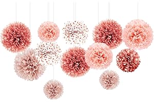NICROLANDEE Wedding Decorations - 12 PCS Rose Gold Tissue Paper Pom Poms