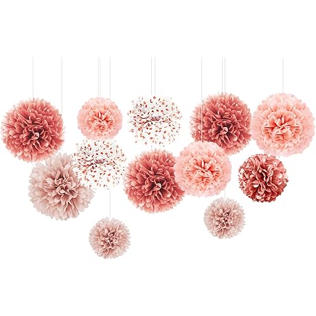 NICROLANDEE Wedding Decorations - 12 PCS Rose Gold Tissue Paper Pom Poms