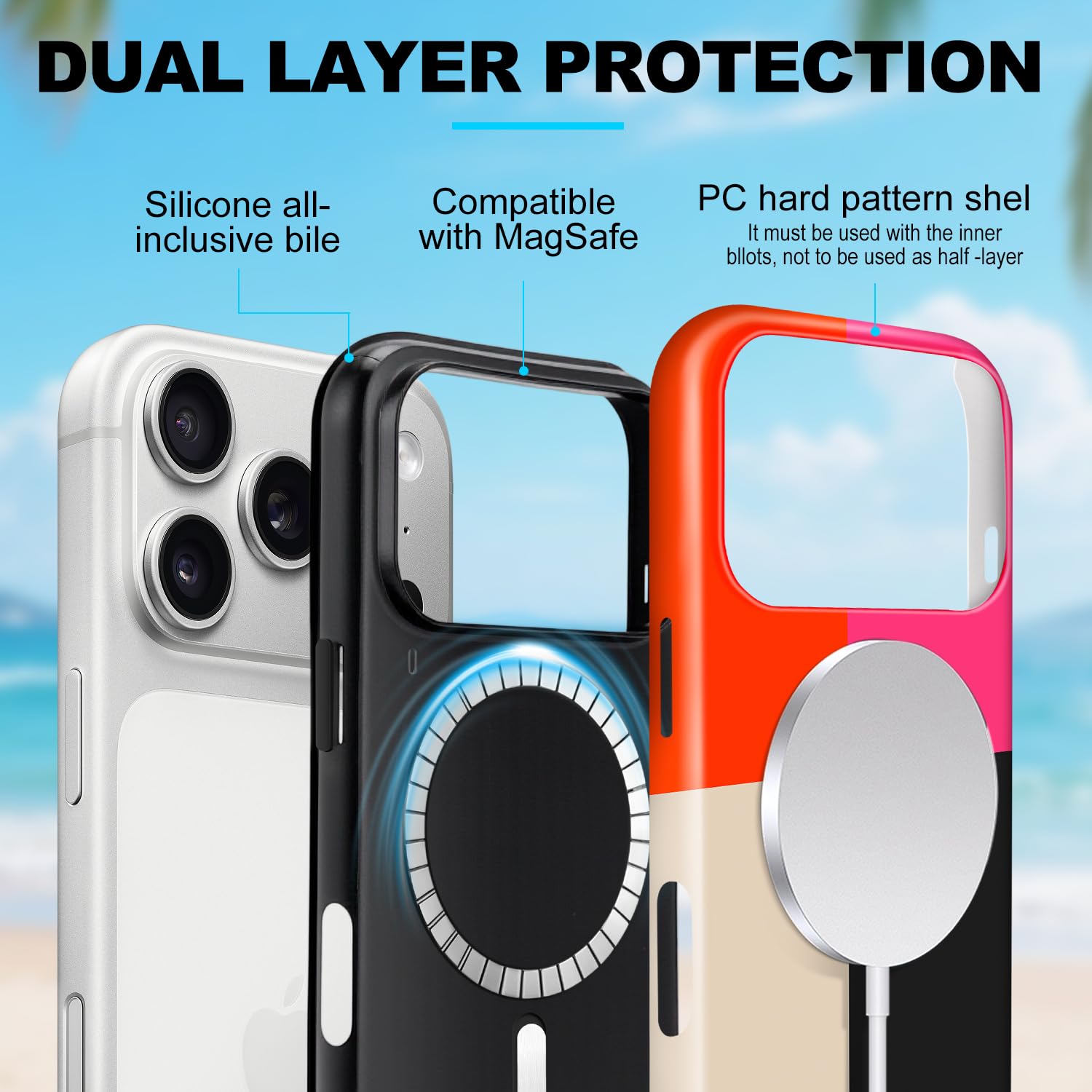 Funda magnética para iPhone 17 Pro, bonita funda protectora de cuatro rayas cuadradas, a prueba de golpes, TPU delgada y policarbonato duro, compatible con MagSafe, diseñada para mujeres y