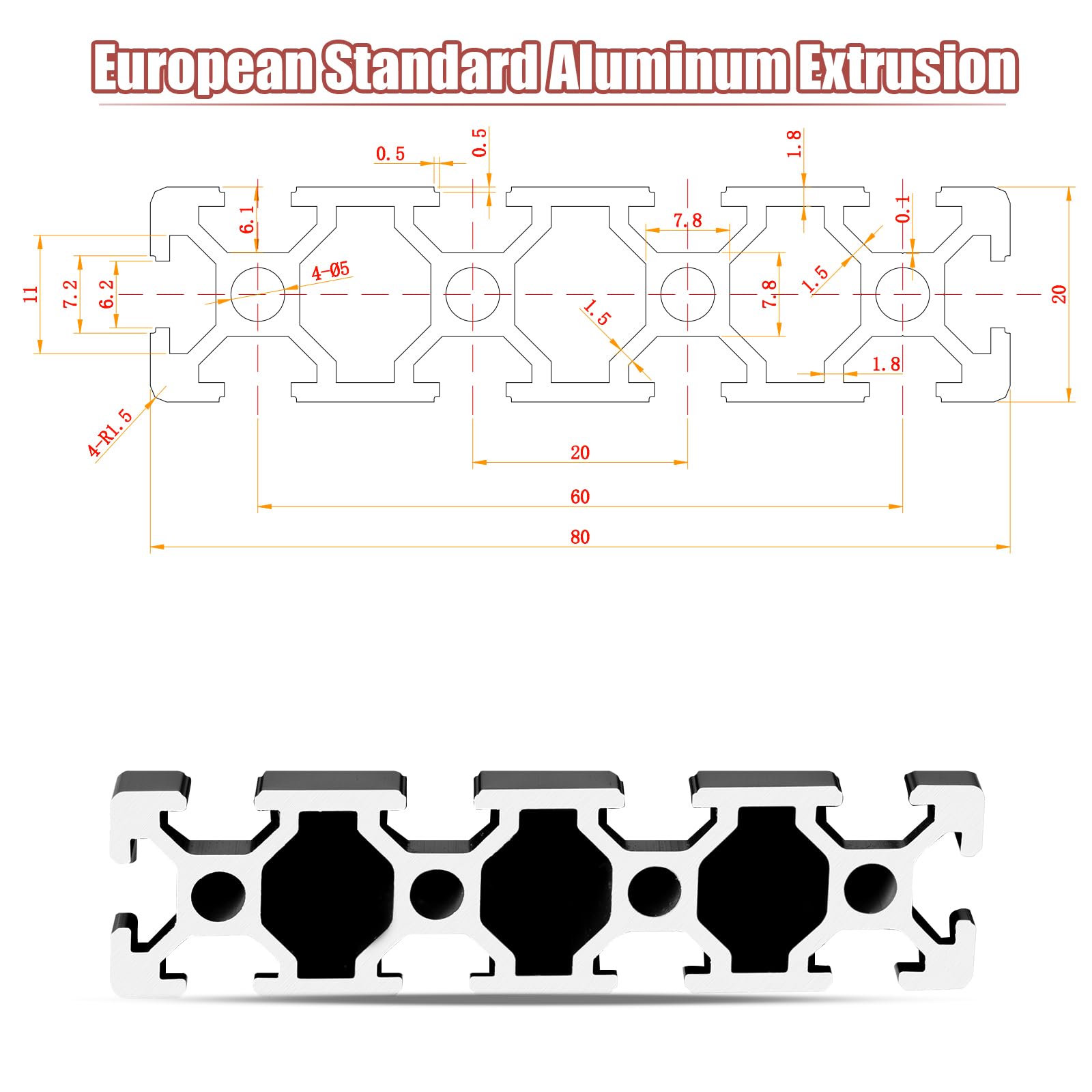 QNK 2pcs 1220mm(48") T Slot 2080 Aluminum Extrusion (Black) — Amazon image 2