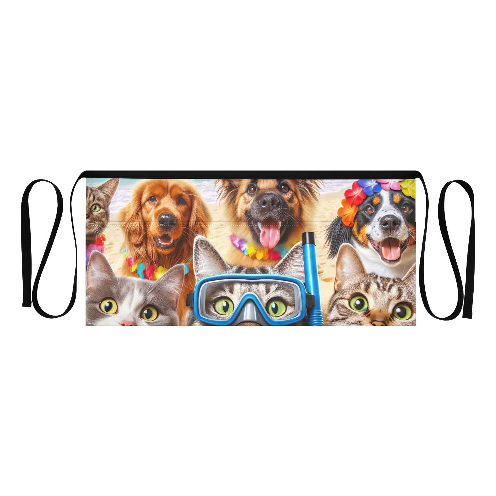 ODAWA Funny Hawaiian Cats and Dogs Waist Aprons with 3 Pockets Money Aprons
