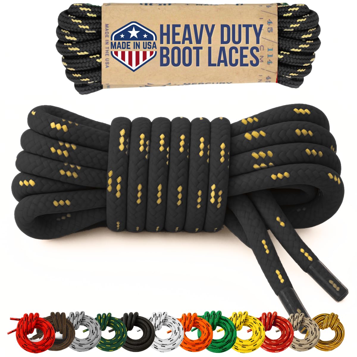 Mercury + Maia Honey Badger Boot Laces, USA Made Indestructible Shoelaces, Round Heavy Duty Bootlaces for Work & Hiking