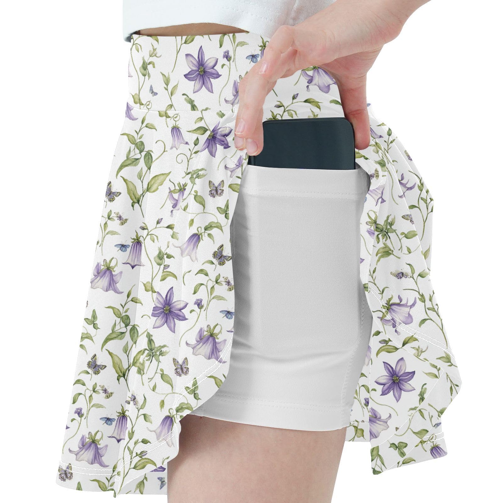 Bellflower White Flowy Girls Tennis Skirts with Built in Shorts Cheer Skirt Kids with Pockets Performance Skorts