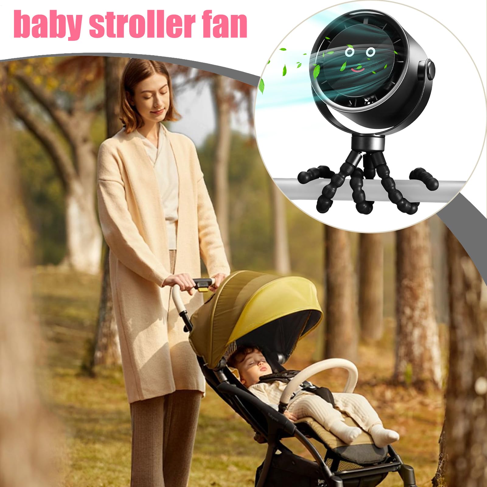 Ventilatore Da Passeggino Ricaricabile Ventilatore Portatile Raffreddante | Accessorio Essenziale per Bambini 5 Velocità Ricaricabile per Campeggio Bicicletta Esterno Lettino Spiaggia