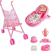 GalPat Baby Baby Doll with Accessories, Baby Carriage, Includes Pram, Rocking Chair, Bottle, Utensils, Diaper