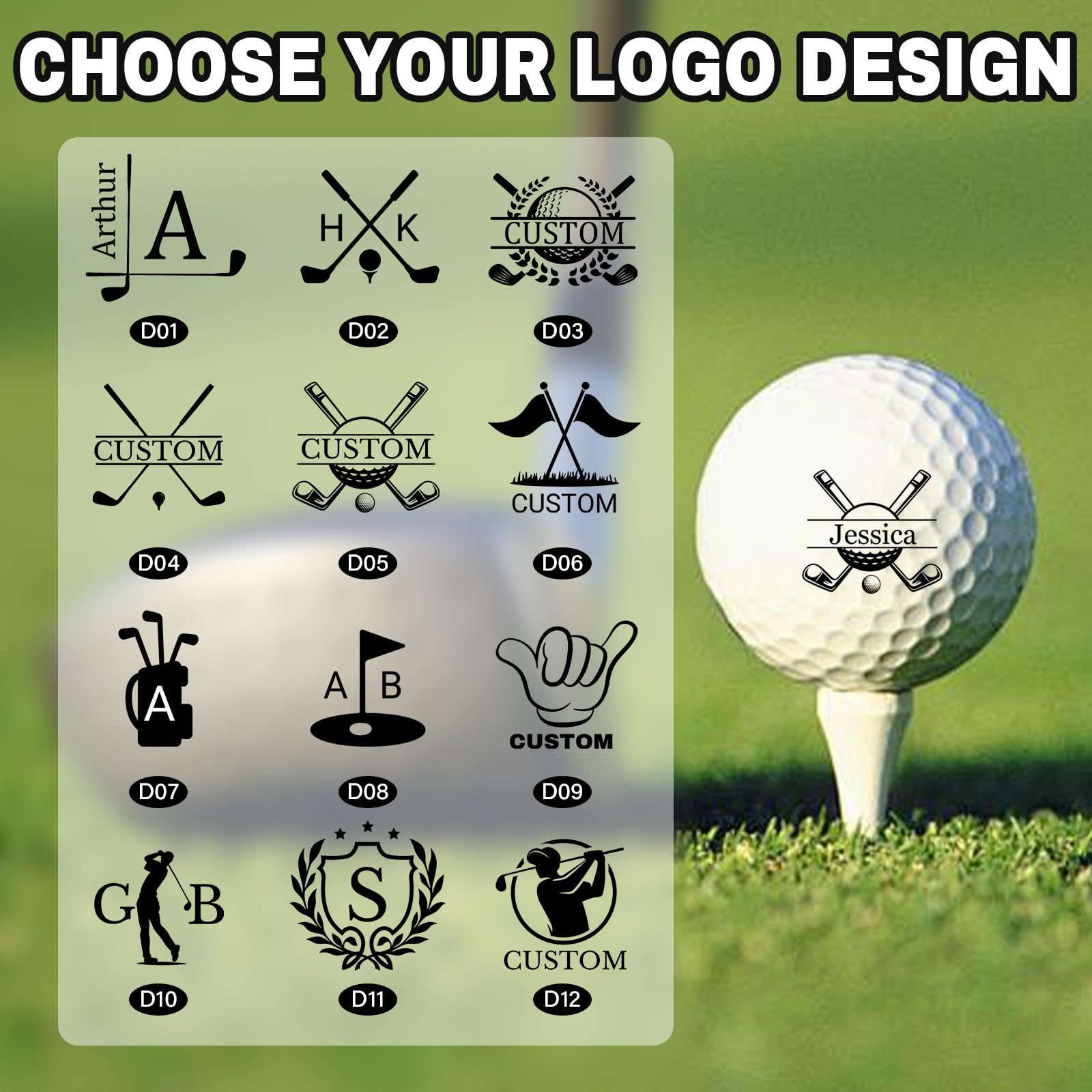 Sello de pelota de golf personalizado con monograma, marcador y accesorios de golf
