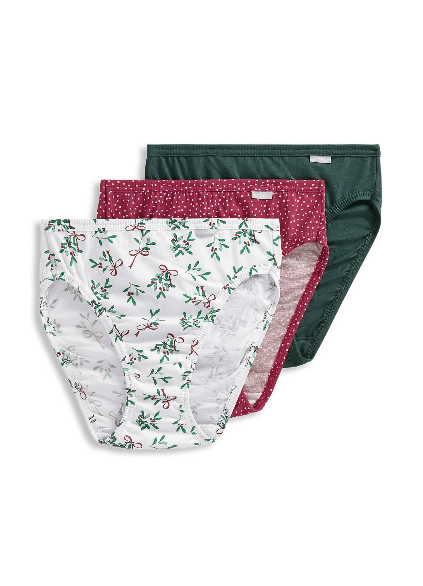 Jockey Women's Cactus Pine/Small Blizzard Dot/Diamond White Mistletoe Underwear Plus Size Elance French Cut - 3 Pack, 6