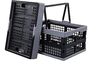 Pack Size: 2, 16L Storage Capacity, Collapsible Shopping Basket, Plastic Folding Storage Crate with Handle