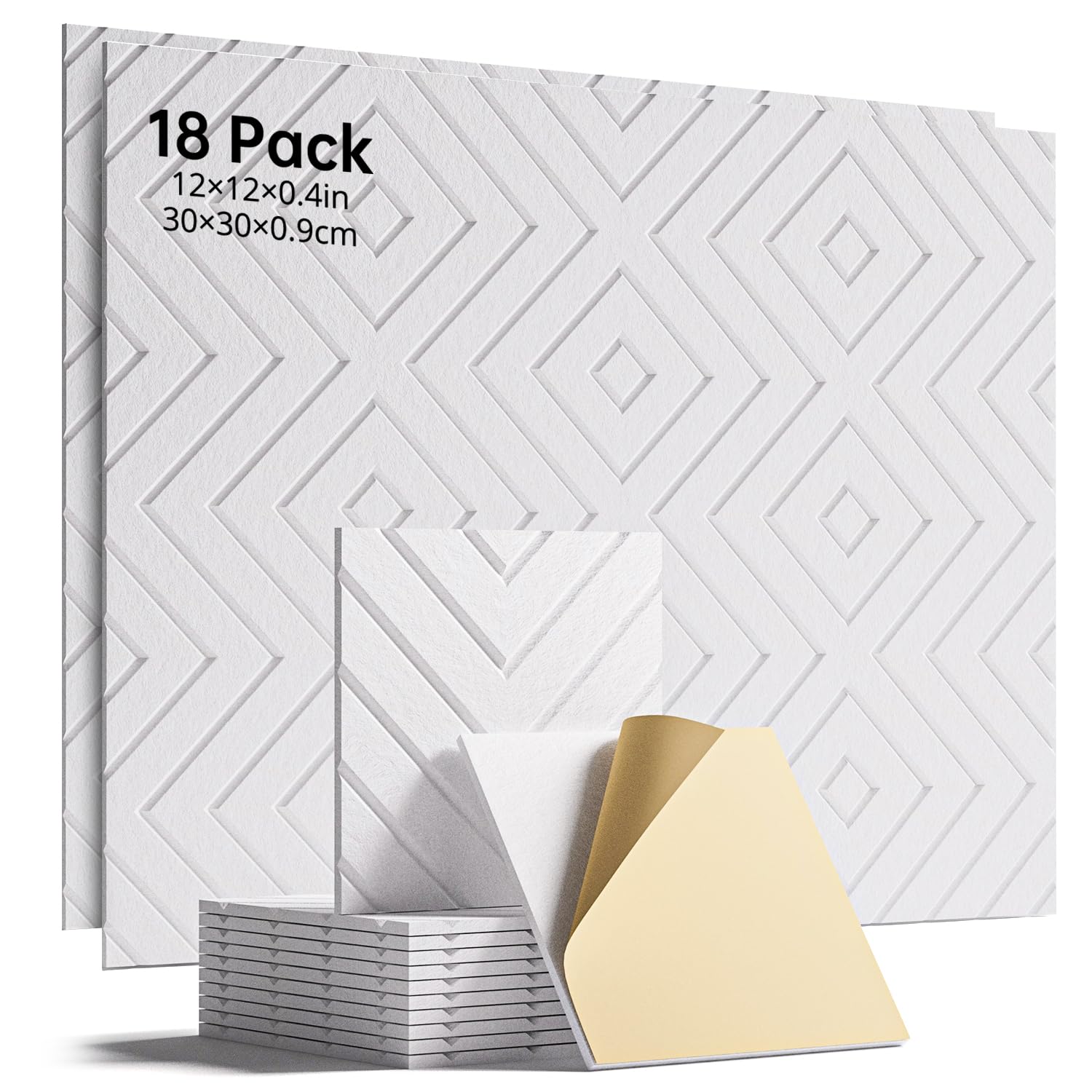 Photo 1 of Woovio Sound Proof Foam Panels for Walls, 18 Pack Self-Adhesive Acoustic Panels, 12" X 12" X 0.4" Soundproof Wall Panels for Door, Ceiling, Home Office White