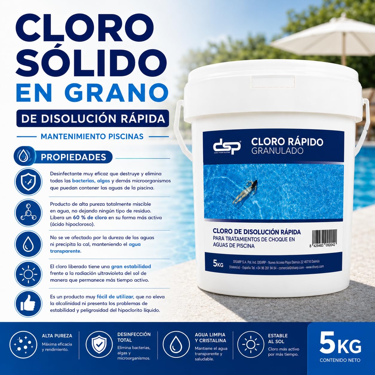 Cloro de acción rápida granulado 5 KG GR-Rapid