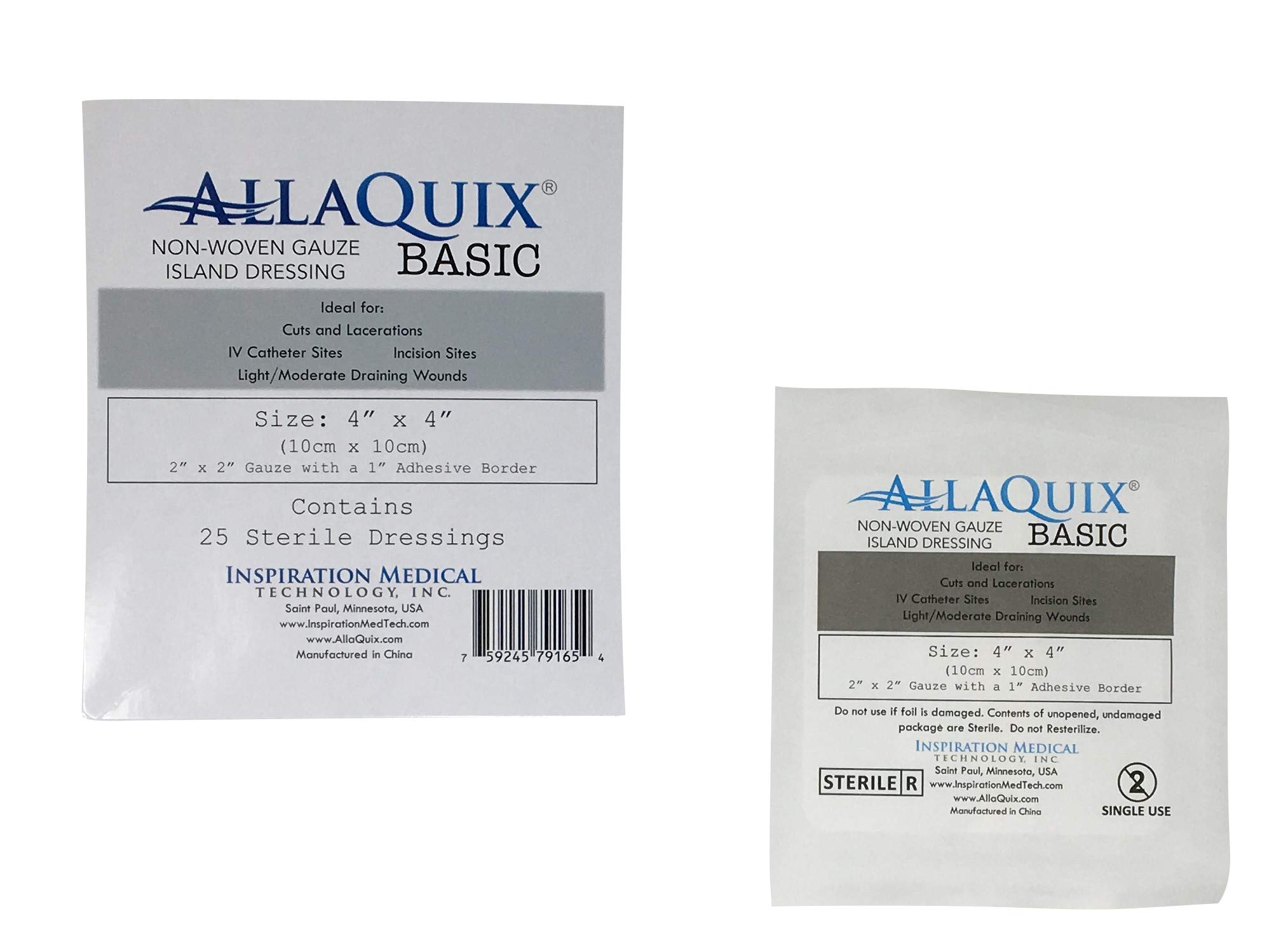 AllaQuix Basic Non-Woven Sterile Gauze Island Dressing (4" x 4" (Box of 25))