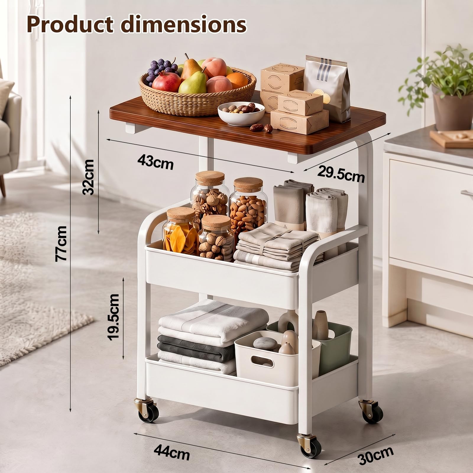 Carrito con ruedas de 3 niveles, carrito de cocina con ruedas, carrito de libros, carrito de servir, carrito de manualidades, carrito de metal con tablero de mesa, estante multifuncional para