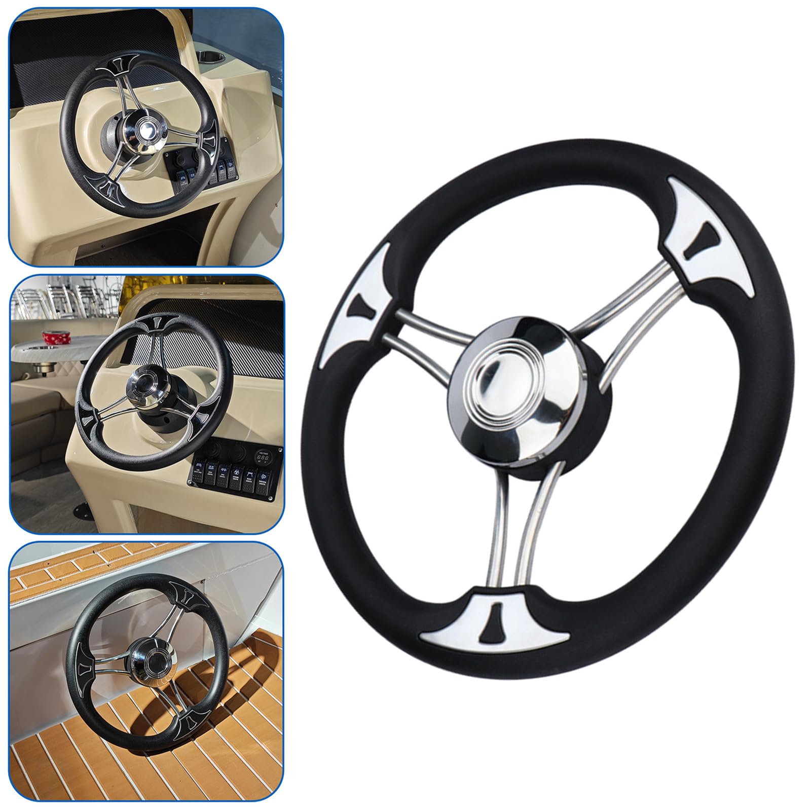 Bootslenkrad mit 13, 5 Zoll Durchmesser, rutschfestes Design, Edelstahl Lenkrad für Yacht, Marine Zubehör, einfacher Aufbau, Bootsersatz, Edelstahl ohne für Marine Yacht