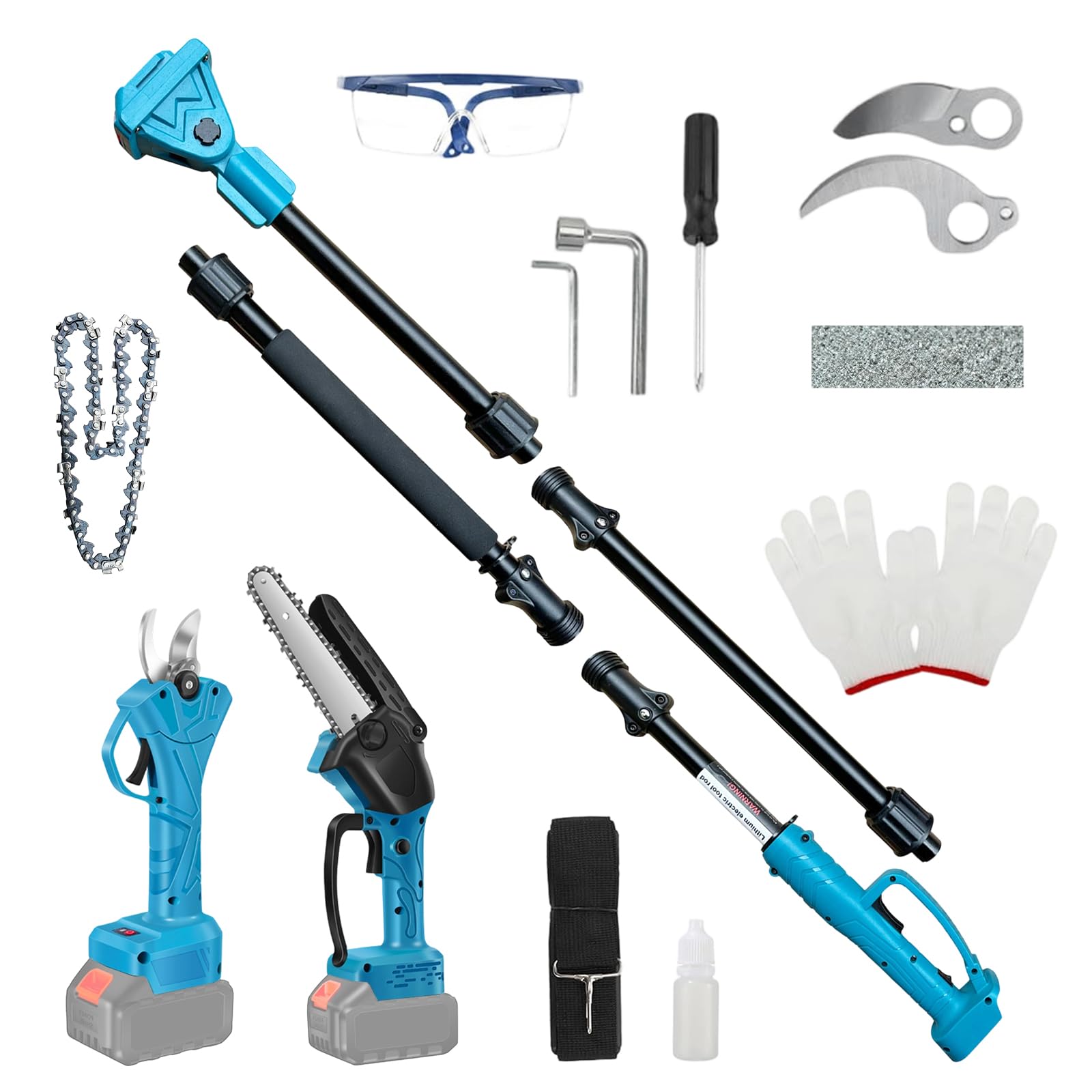 4-in-1 Cordless Electric Pole Saw Compatible with Makita 18V Battery, 8" Mini Chainsaw & 30 mm Pruning Shear with 15ft Reach Pole, Brushless Cordless Pole Shears and Battery Pole Saw(No Battery)