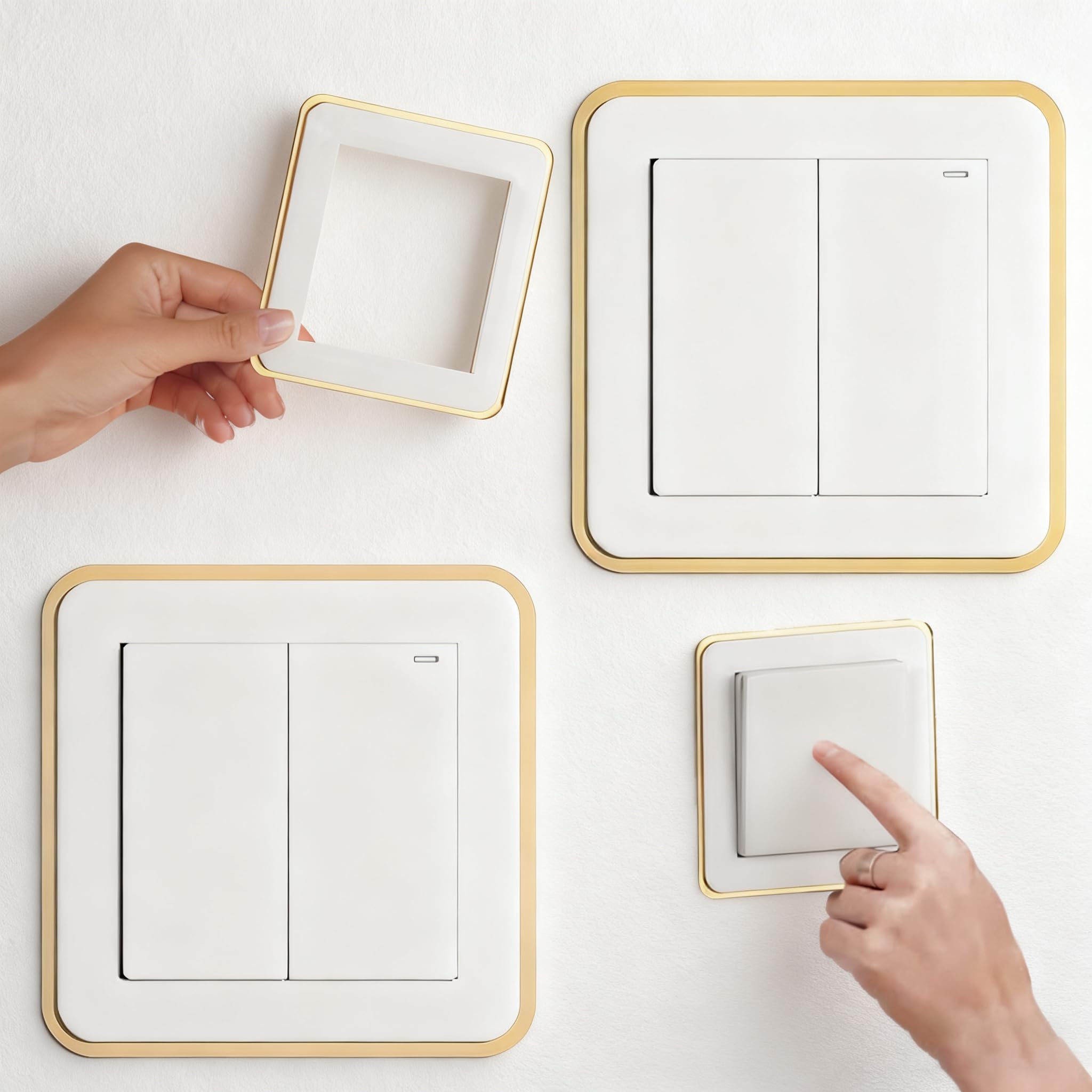 Vnidjgb No 2 Pcs Light Switch Surround,Square Shape Light Switch Surround White,3.38 Inches Acrylic Lights Switches Cover,Plug Socket Plates,Single Wall Socket Decoration For Home,Kitchen,Bathroom