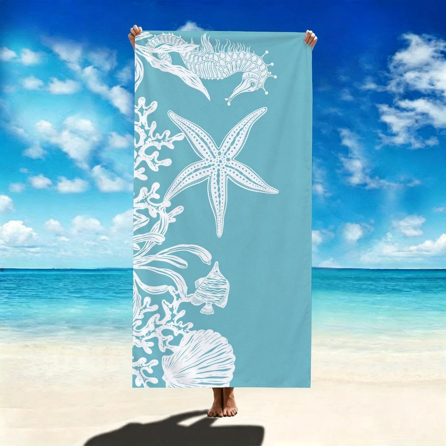 YZQGLHP Seahorse Microfibre Beach Towel Seaweed Beach Bath Towel Quick Drying, Lightweight, Sand-Free, Durable, for Pool, Gym, Camping, Travel Towel 180x200cm