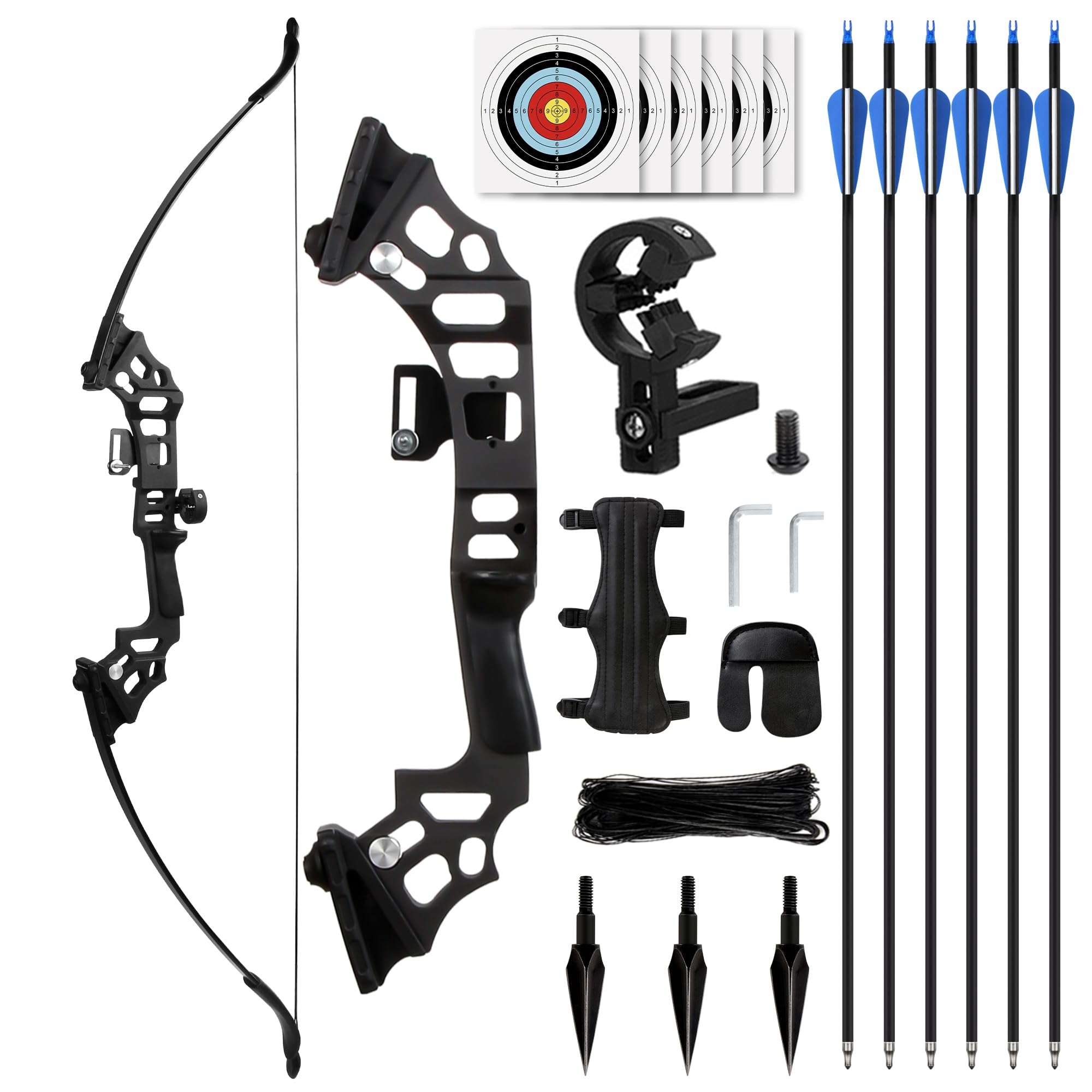 SERfawnCH Recurve Bow and Arrow Set for Adults, 30-40LBS Right-Handed Target Practice Bow with 6 Carbon Arrows, Arm Guard & Target Faces, 51