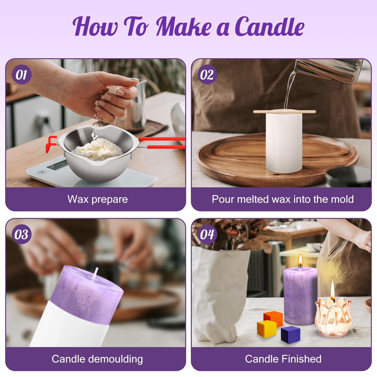 Kit Fabrication Bougies DIY UCAMP - Cire De Soja, Mèches Et Huiles Essentielles Pour Débutants