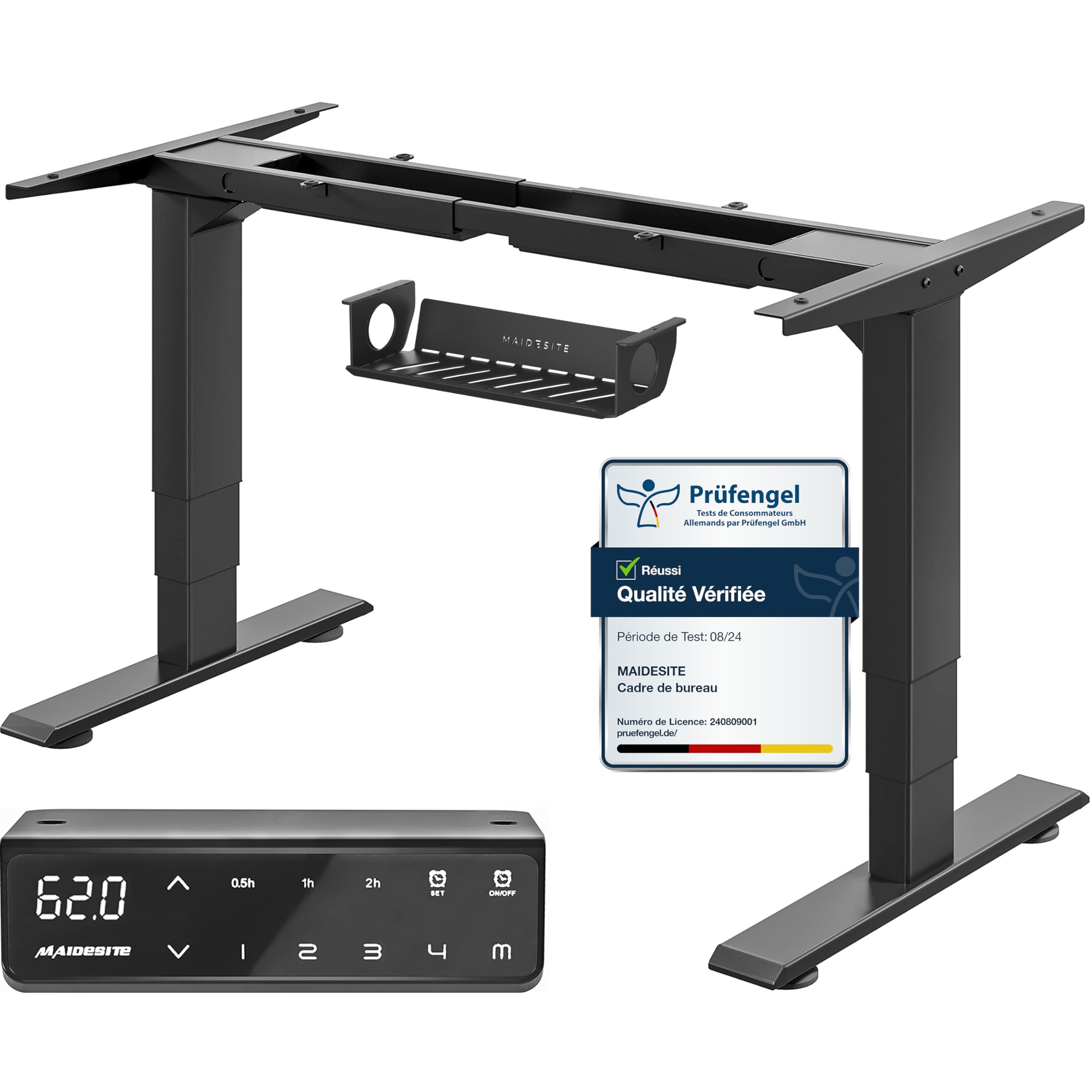 MAIDeSITe T2 Pro Plus Bureau Assis Debout Electrique Cadre de Bureau Réglable en Hauteur Électrique à 3 Colonnes avec Double Moteur, avec 4 Claviers à Mémoire Automatique, Capacité de Charge 160kg