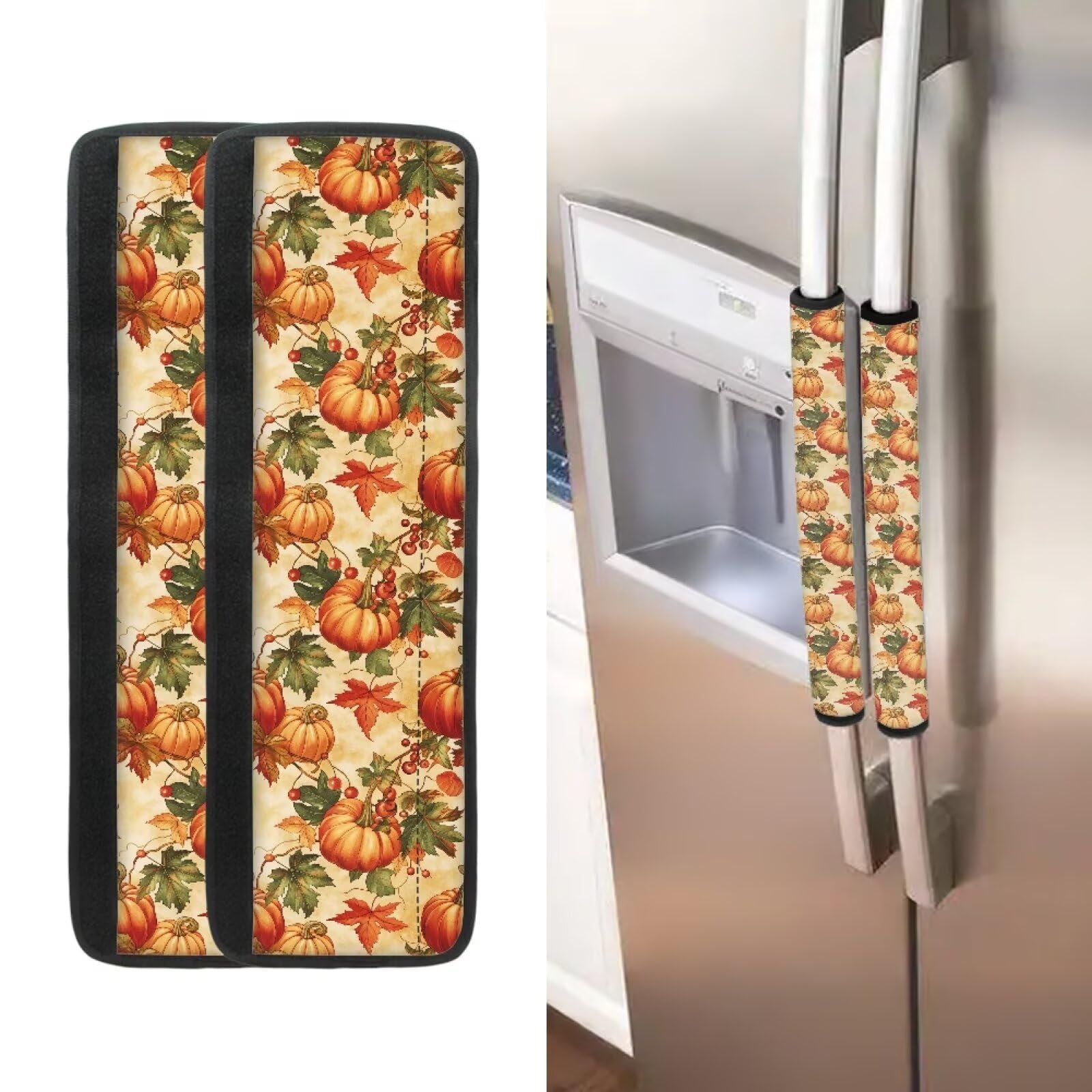 GLENLCWE Thanksgiving Pumpkin Refrigerator Door Handle Covers Non Slip Microwave Ovens Dishwasher Gloves Protector, Fall Decorations Set of 2
