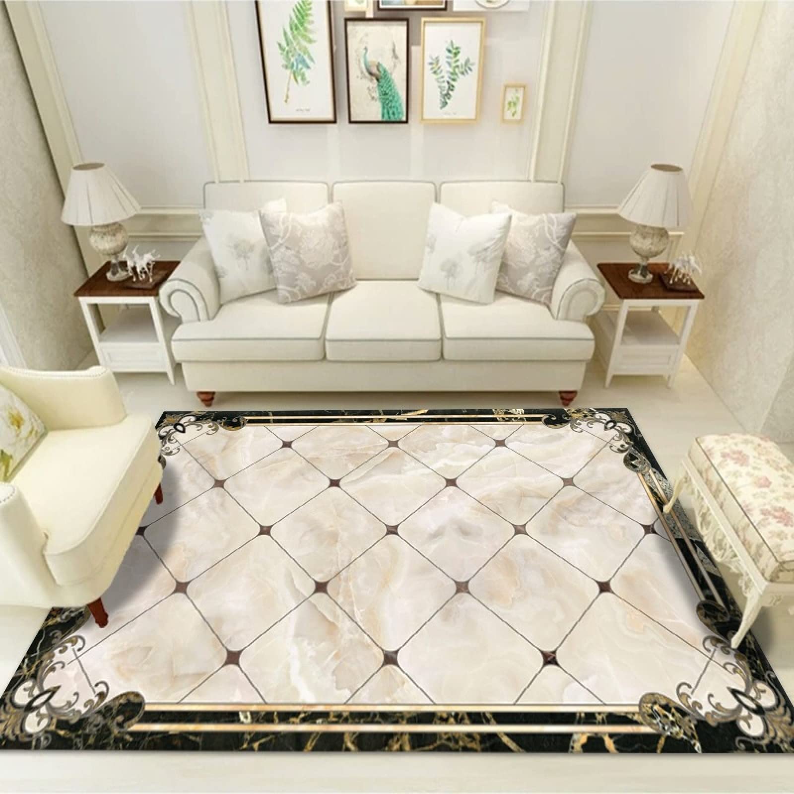 Tapis salon antidérapant et lavable grand format polyester pour entrée et couloir