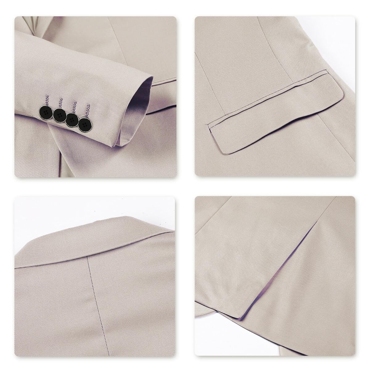 Sliktaa Traje formal de 3 piezas para hombre, con un botón, solapa con muescas, traje de boda, blazer y chaleco, beige, M
