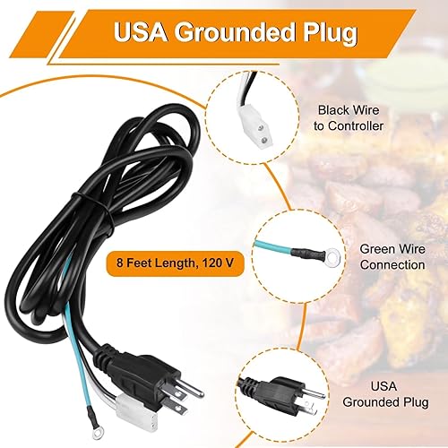 Miniatura 2 de Piezas de repuesto de cable de alimentación de 8 pies compatibles con parrillas para ahumadores de pellets de madera Pit Boss, Traeger