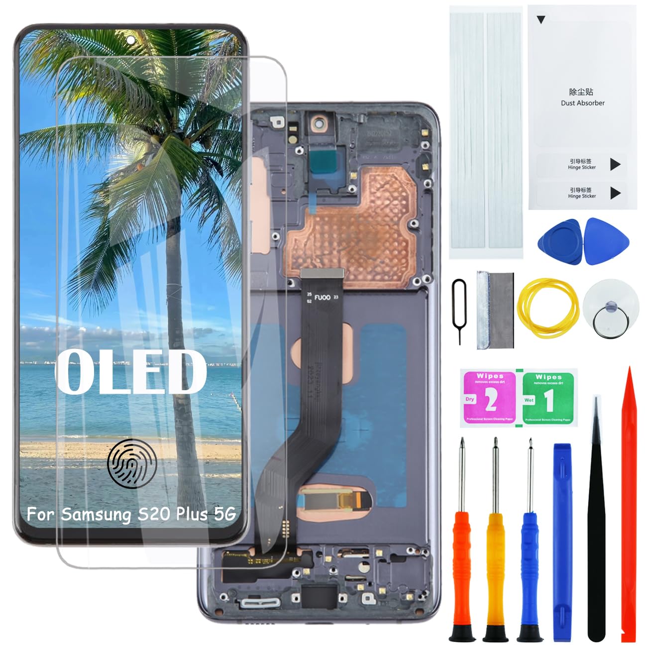 H&LYCYJ Pantalla LCD original para Samsung Galaxy S20 Plus 5G OLED G986 G986F G986F/DS, kit de repuesto con marco (negro, compatible con huellas dactilares)