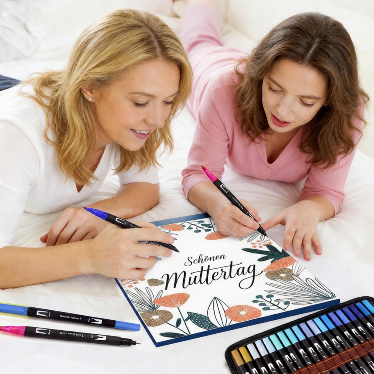 Filzstifte Dicke und Dünne 132 Farben, Dual Brush Pen Set mit Fineliner, Pinselstifte für Erwachsene im Etui, für Handlettering, Kalligraphie & Manga